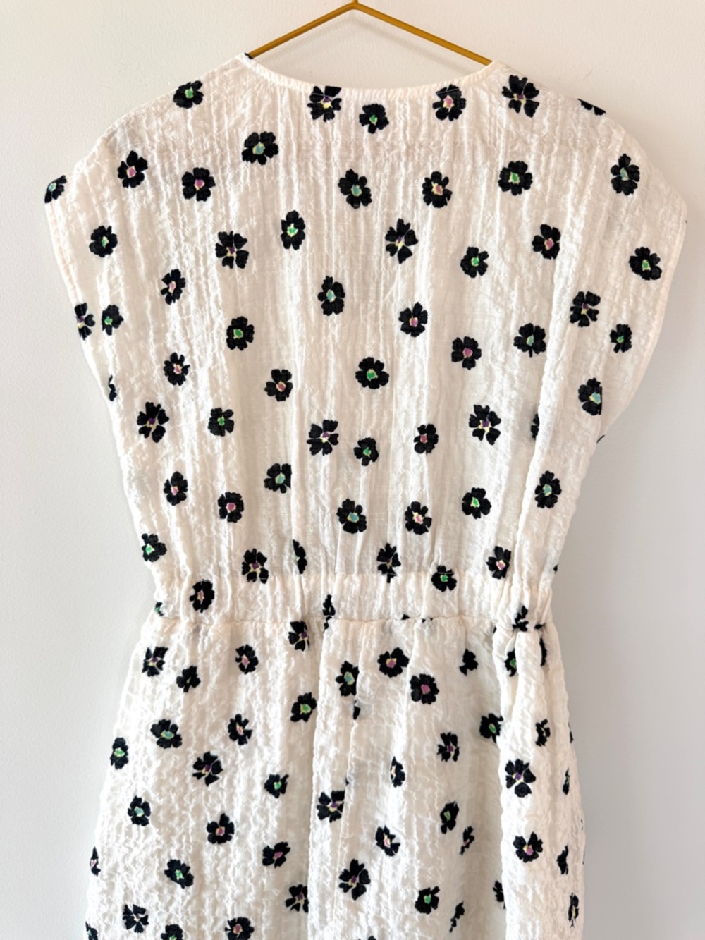 Zara Girls Floral Cutout Knotted Textured Dress Ecru Black Size 7 Cotton - Picture 8 of 12